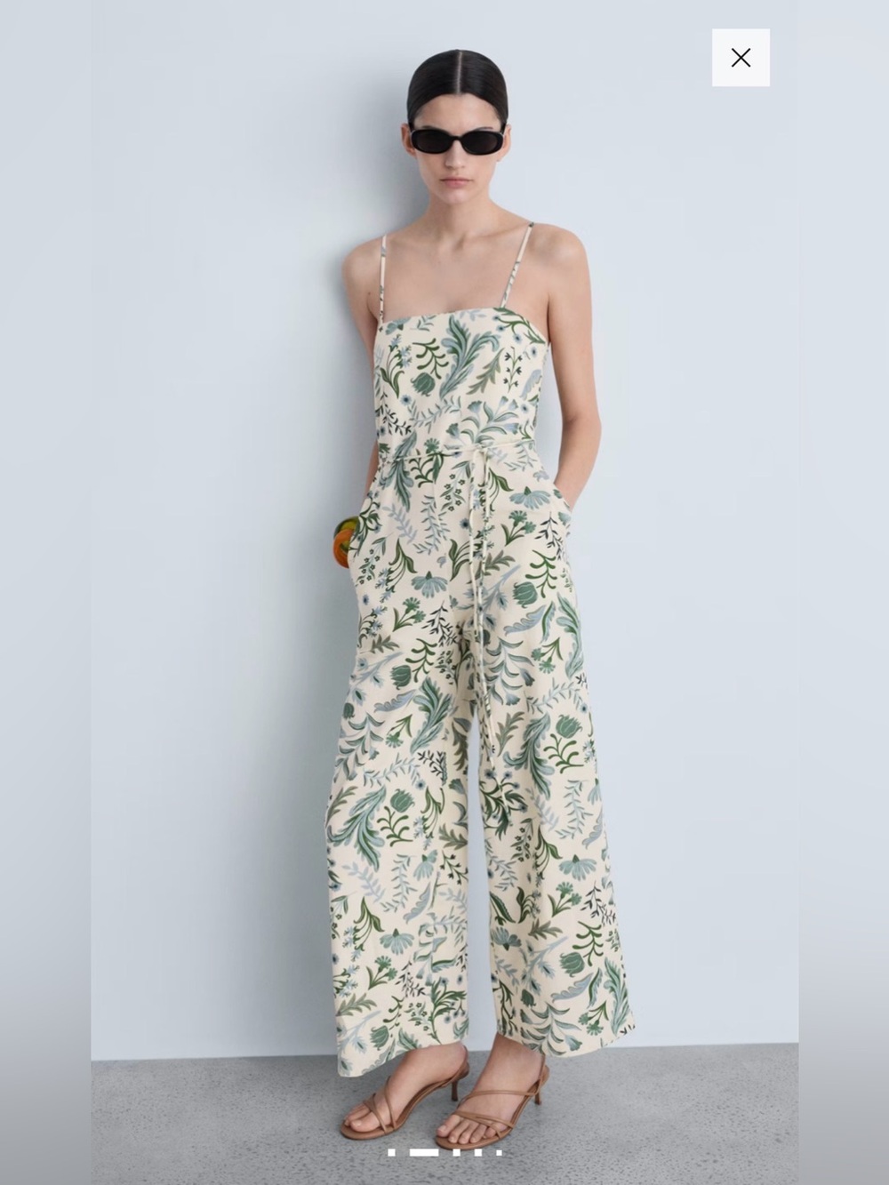 Mango Printed Jumpsuit With Tie Waist Floral And Paisley M Ivory